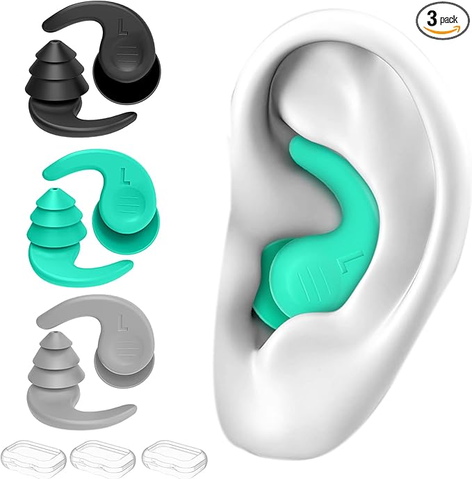 Swimming Ear Plugs for Adults,3 Pairs Waterproof Reusable Silicone Swim Earplugs for Swimming